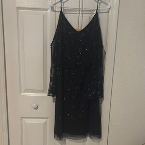 Adrianna Papell Elegant Black and Blue Asymmetrical Dress